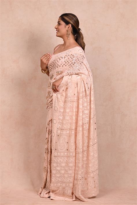 Peach Georgette Chikankari saree | Kalatantu