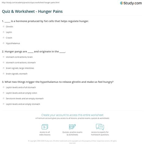 Quiz & Worksheet - Hunger Pains | Study.com