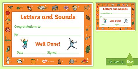 Letters and Sounds Award Certificates Phase 1
