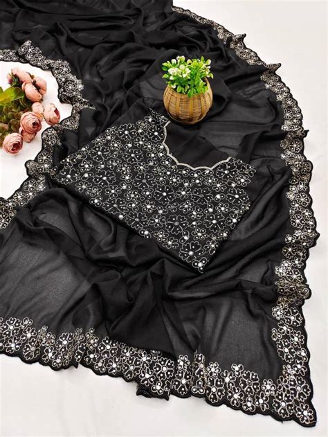 1291 Beautiful Fancy Georgette Silk Mirror Work Saree Collection