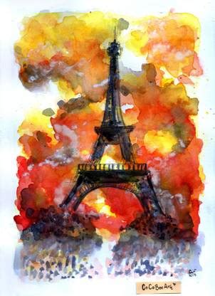 Tallenge - Eiffel Tower Watercolor Painting - Unframed Poster Paper ...