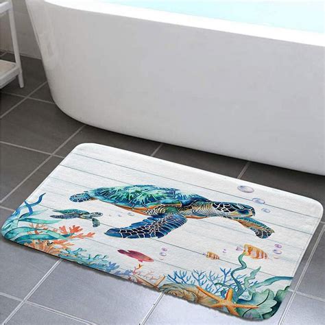 Cute Bathroom Rugs, Sea Turtle Bathroom Rugs, Nautical Blue Teal Bath ...