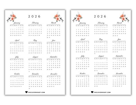2026 Yearly Calendar Printable | Cute & Free Printable Calendars - The ...