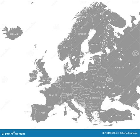 Vector Grey Europe Map stock vector. Illustration of france - 104936634