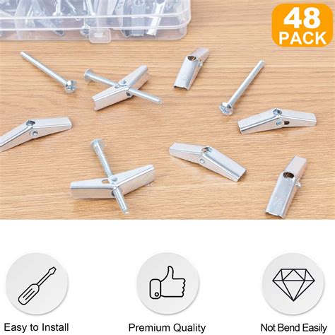 Snapklik.com : 1/8 Toggle Bolts For Drywall, 48 Pcs Heavy Duty Metal ...