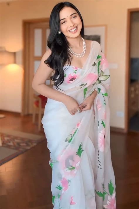 Artistic 1-Minute Ready To Wear Off White Organza Silk Saree – thelotusfab