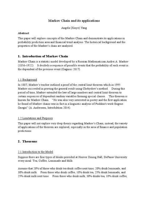 Markov Chain and Its Applications (Linear Algebra Applications) | PDF | Markov Chain ...