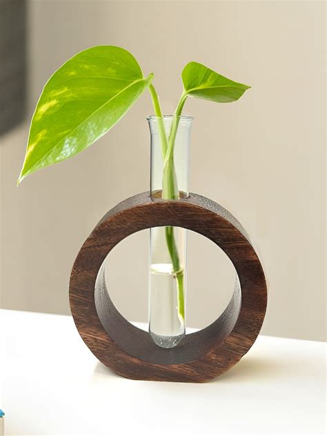 Buy | Brown Glass Test Tube With Wooden Donut Holder Vase | Tied Ribbons