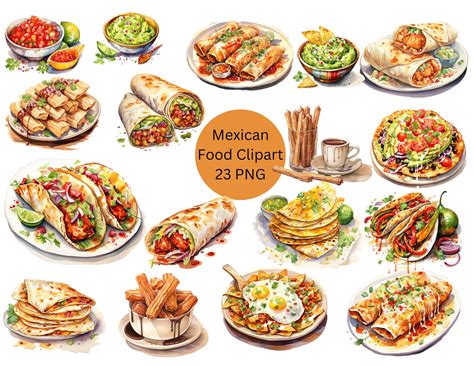 Watercolor Mexican Food Clipart PNG Digital Files on - Etsy