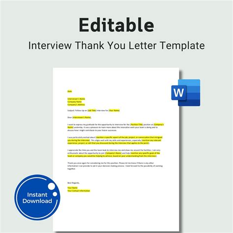 Editable Interview Thank You Letter Template Word File Followup Letter After Interview Thank You ...