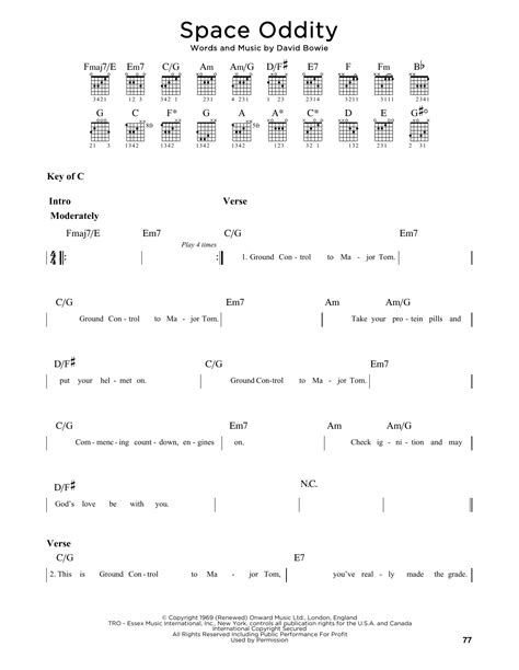 Space Oddity by David Bowie Sheet Music for Guitar Cheat Sheet at Sheet ...