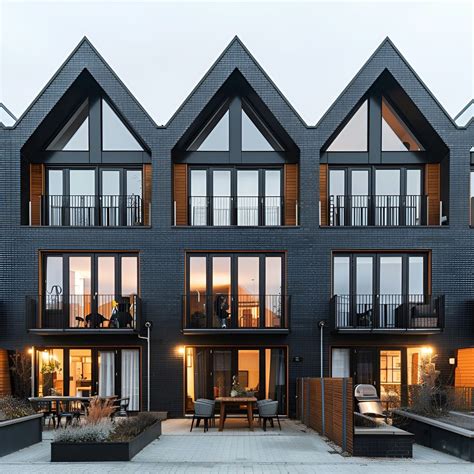 Modern Scandinavian Townhouses with Gabled Roofs and Elegant Dark ...