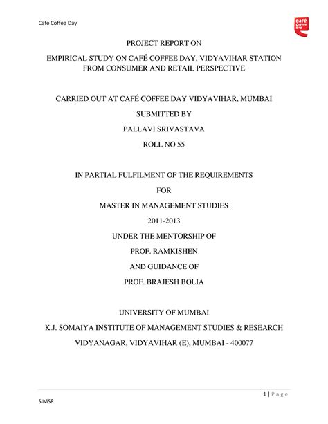 Project-report - 1 | P a g e PROJECT REPORT ON EMPIRICAL STUDY ON CAFÉ ...
