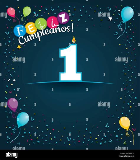 Happy Birthday 1 in Spanish language - Greeting card with white candles ...