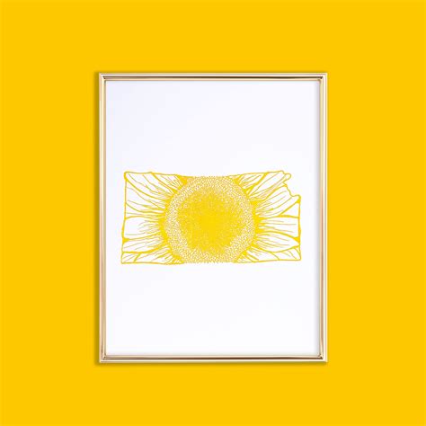 letterpress kansas sunflower state flower wall art – Thimblepress