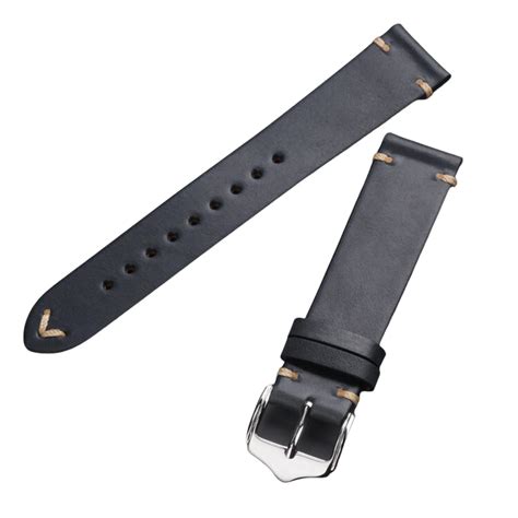 Genuine Leather Watch Strap Watchband 20mm with Steel Pin buckle - Bla ...