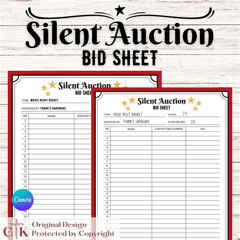 Silent auction bid sheet printable – Artofit