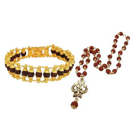 Buy Geetan Chain 5 Mukhi Original Rudraksha Golden Cap Mala With Silver ...