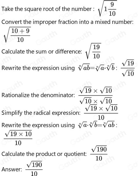 Solved: What is He square root Of 1 9/10 [algebra]