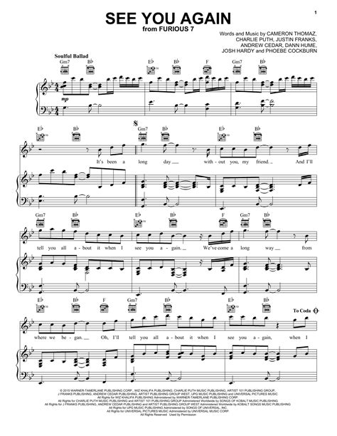 See You Again sheet music by Wiz Khalifa feat. Charlie Puth (Piano ...