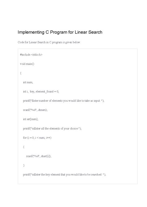 Linear Search - algorithm notes - Implementing C Program for Linear ...