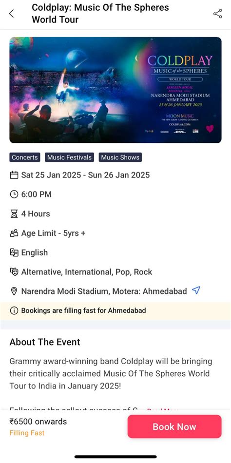 Tickets for Coldplay concert at NaMo Stadium reopen
