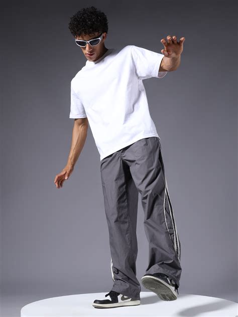 Parachute Pants For Men Grey with White Stripe | PRONK – pronk.in