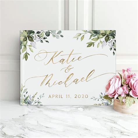 Greenery Wedding Guest Book, Calligraphy Wedding Photo Album, Hardcover ...