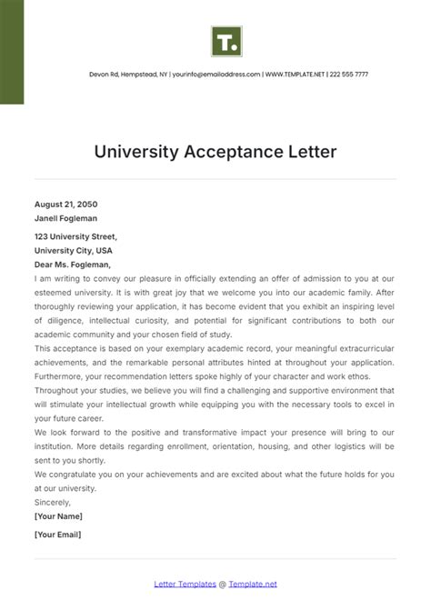 College Acceptance Letter Template - Sarseh.com
