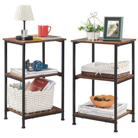Somdot Side Table Set of 2, 3 Tier End Table with Storage Shelf for ...