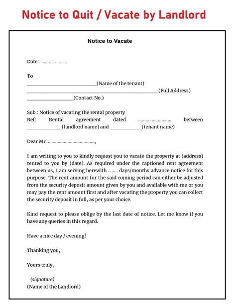 An eviction notice, Notice to Vacate, or notice to quit, is sent by a ...