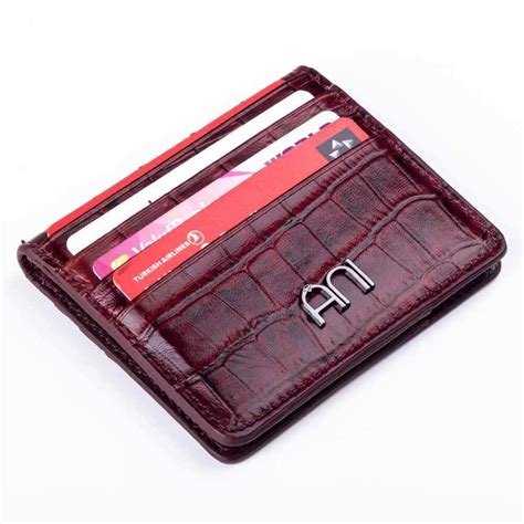 Croc Embossed Leather Mens Card Holder Wallet with Gripper Burgundy