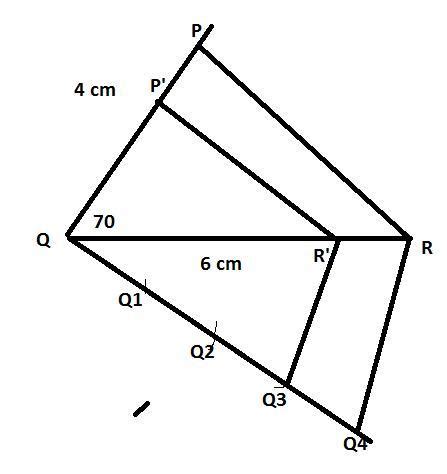 construct a triangle pqr in which PQ = 4 cm and QR = 6 CM angle pqr =70 ...