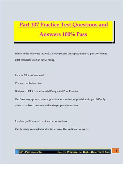 Part 107 Practice Test Questions and Answers 100% Pass - FAA - Stuvia US