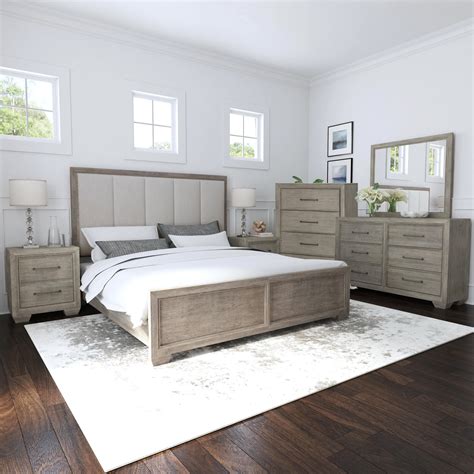 Ennesley Gray Wood Bedroom Set with Upholstered Panel Queen Bed ...