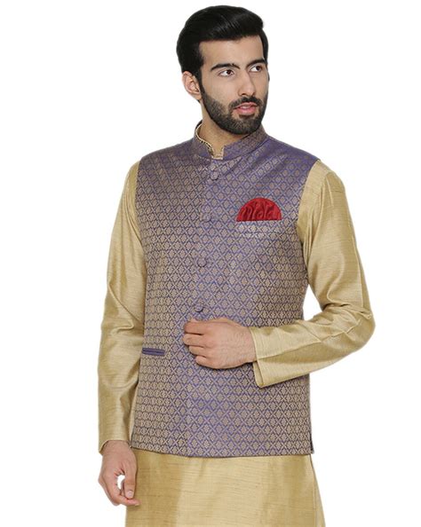 Buy Blue WINTAGE Printed Waistcoat with Mandarin Collar | AJIO