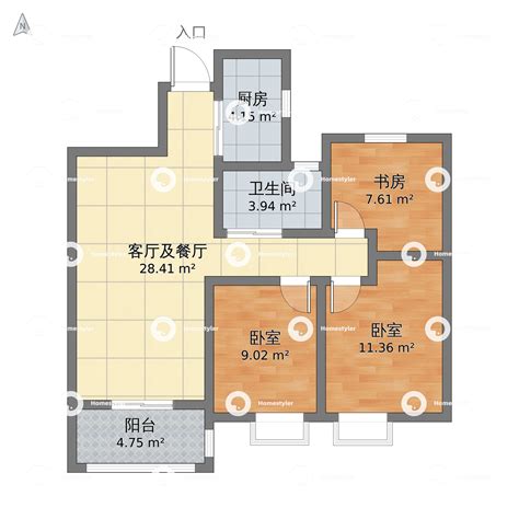 安徽省合肥市长丰县御景嘉苑三室两厅一厨一卫69.07平米-v2户型图 - 小区户型图 -躺平设计家
