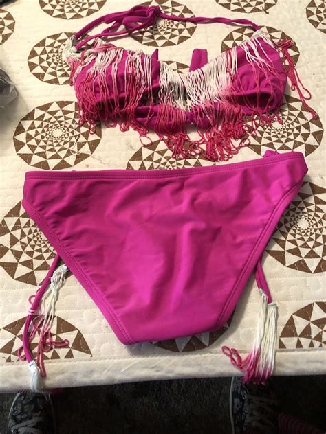 Bikini Lab Womens Pink 2 Piece Bikini With Fringe Det… - Gem
