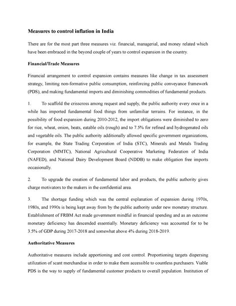 Measures to control inflation in India - financial, managerial, and ...