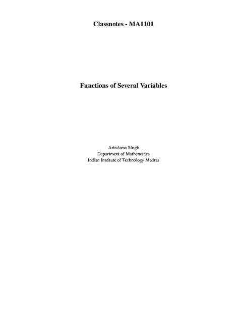 Classnotes MA1101: Functions of Several Variables - Differential ...
