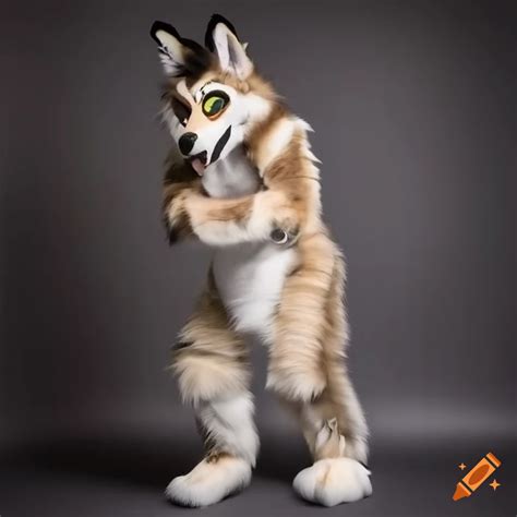 Full-body wolf fursuit on Craiyon