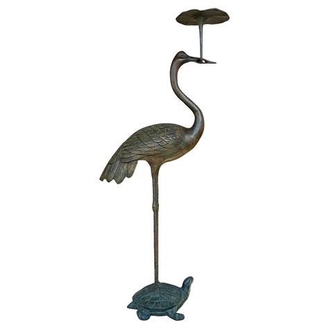 Vintage Bronze Crane and Turtle Floor Candle Holder For Sale at 1stDibs ...
