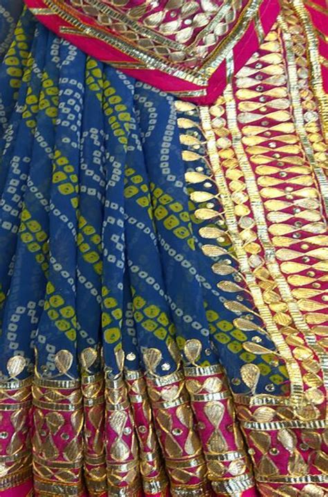 Blue And Pink Gota Patti Georgette Saree - Luxurionworld