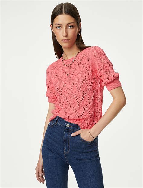 Buy Pure Cotton Textured Round Neck Knitted Top at Marks & Spencer