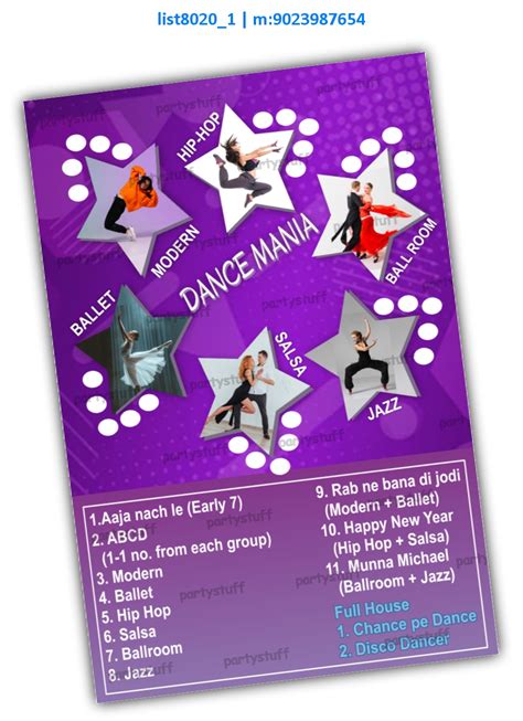 Dance theme designs in Tambola Housie