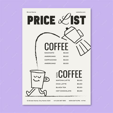 Coffee shop price list template | Free Vector