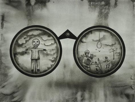 "Hunting Binoculars 1": Steel Grey Ink Drawing by Pravin Dhanuskar ...