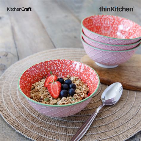 Buy Kitchencraft Red And Pink Victorian Style Print Ceramic Bowl Online ...