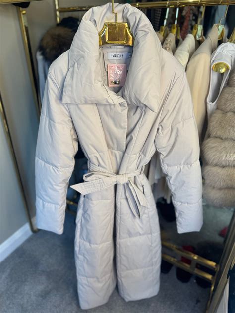 ‘Maple’ Stone Long Duvet Puffer Coat With Tie Waist Belt – Elle Rose ...