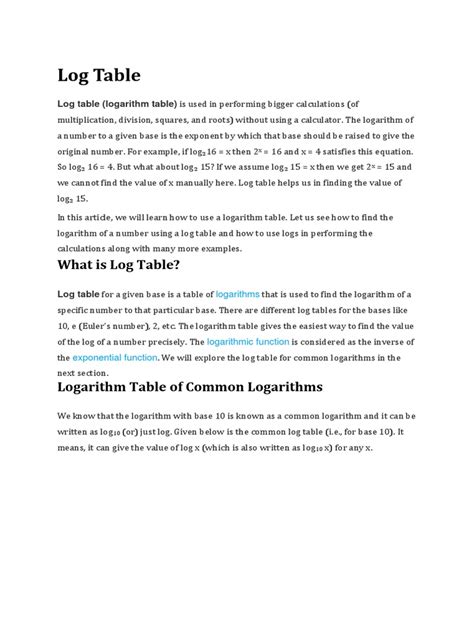 Image result for How to Use Log Table for Calculations